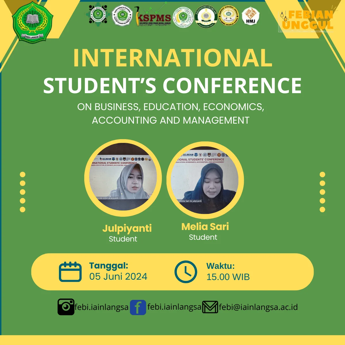 Melia Sari &amp; Julpiyanti, Mahasiswa FEBI IAIN LANGSA Menjadi Presenter International Students Conference ISC-BEAM 2024